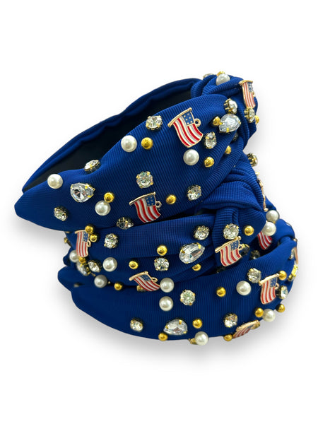 USA Blue Knotted Headband - House of Barvity
