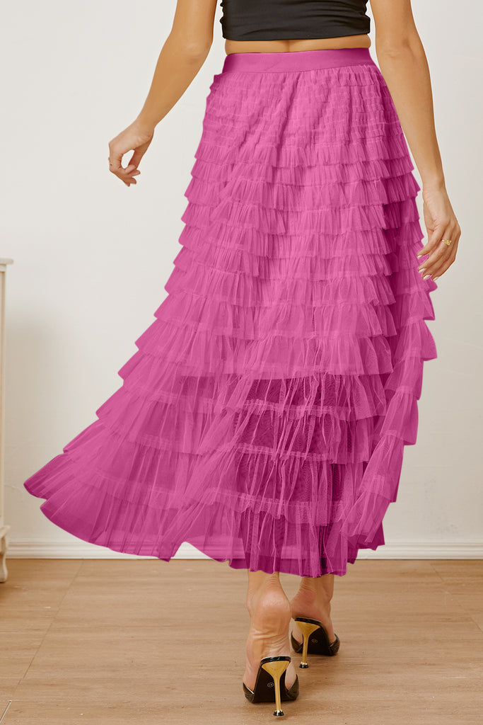 Ruched High Waist Tiered Skirt - House of Barvity