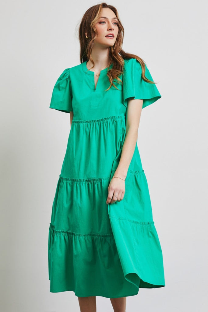 Relaxed Poplin Ruffled Midi Dress - House of Barvity