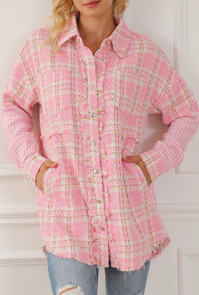 Pink Houndstooth Button Up - House of Barvity