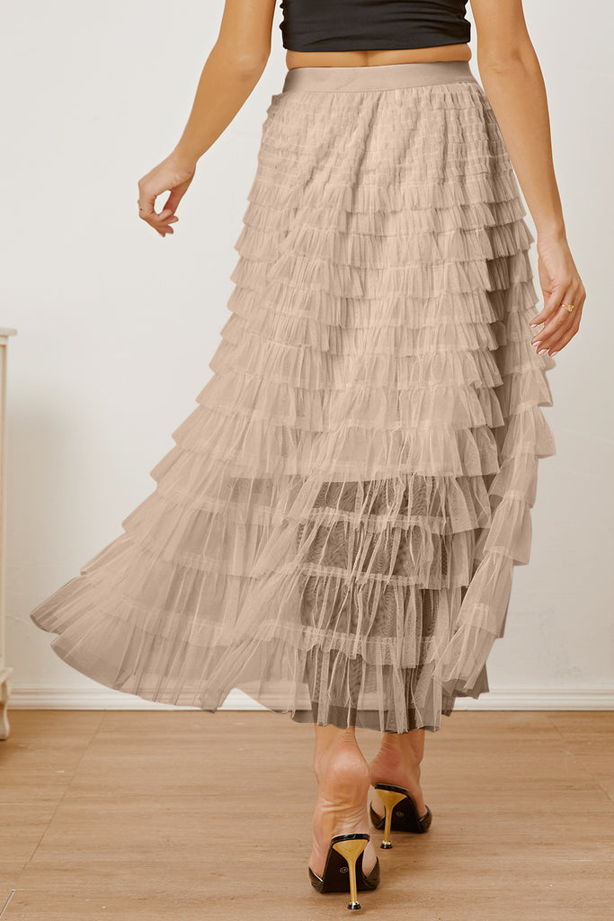 Ruched High Waist Tiered Skirt - House of Barvity