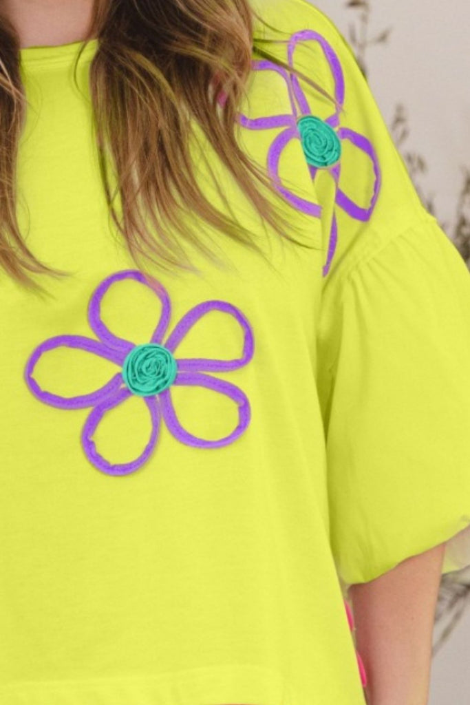 ODDI Full Size Flower Embroidery Detail T-Shirt - House of Barvity