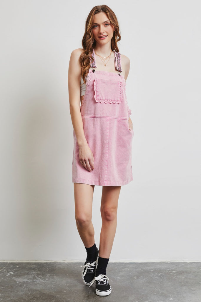 HEYSON Lace Trim Washed Overall Dress - House of Barvity