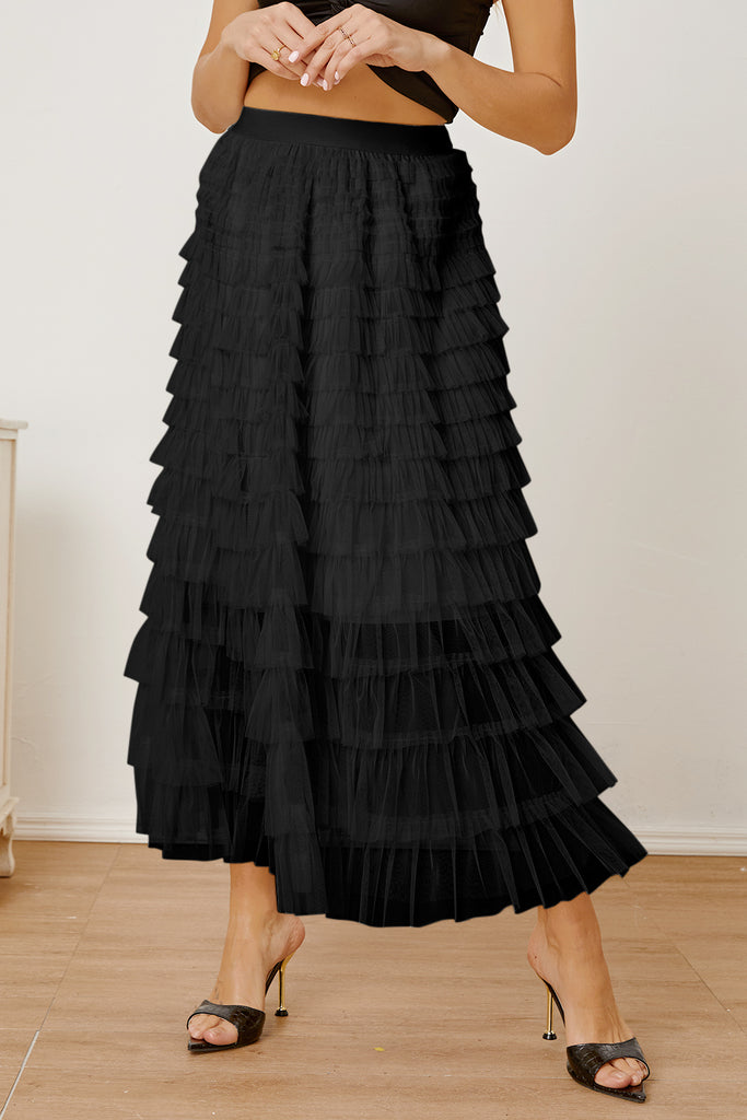 Ruched High Waist Tiered Skirt - House of Barvity