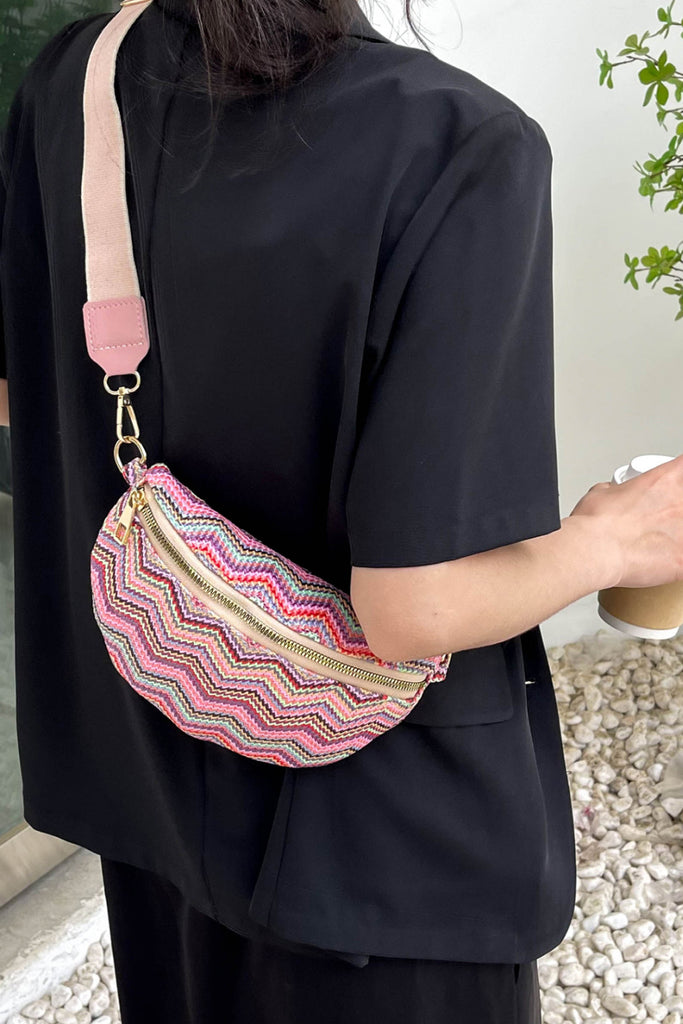 Adored Chevron Straw Sling Bag - House of Barvity