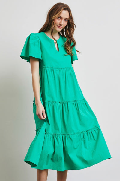 Relaxed Poplin Ruffled Midi Dress - House of Barvity