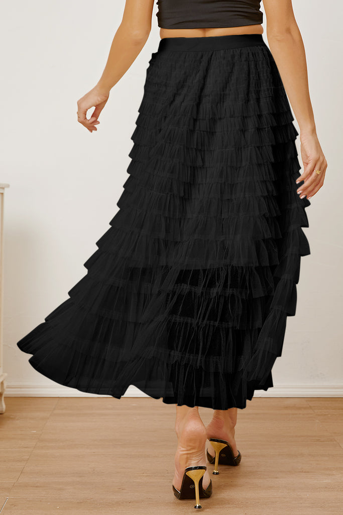 Ruched High Waist Tiered Skirt - House of Barvity