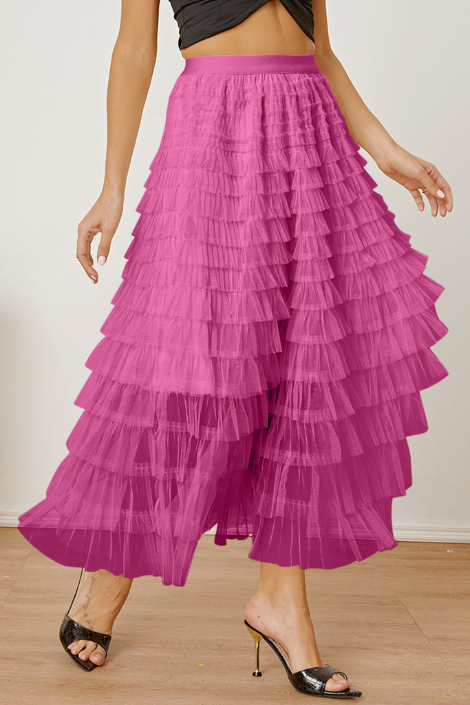 Ruched High Waist Tiered Skirt - House of Barvity