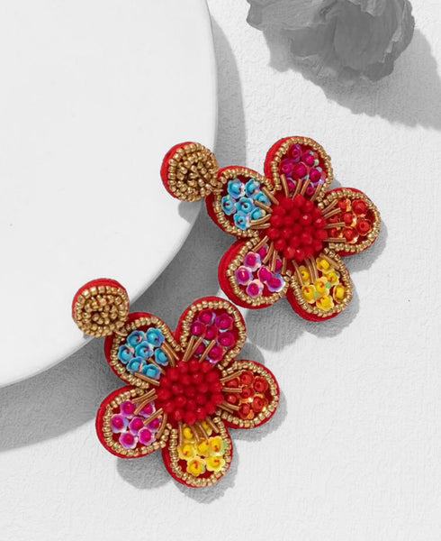 Red Flower Earrings - House of Barvity