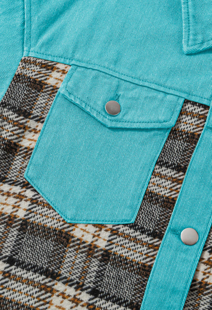 Turquoise Plaid Denim Jacket - House of Barvity