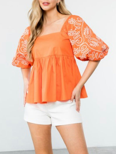 Embroidered Orange Top - House of Barvity