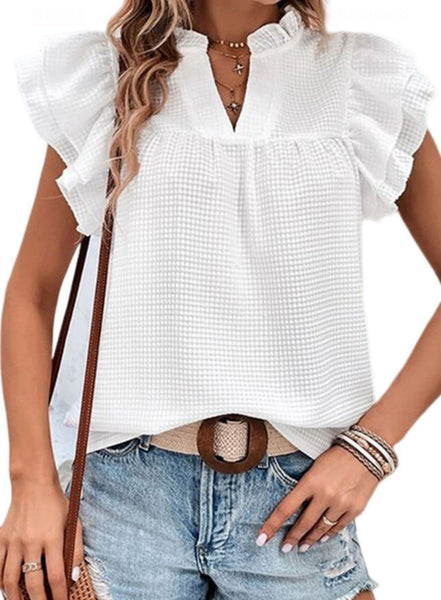 Flutter White Blouse - House of Barvity