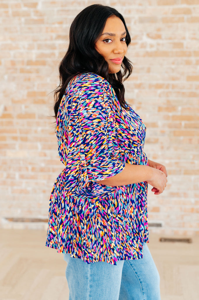 Dreamer Peplum Top in Painted Royal Multi - House of Barvity