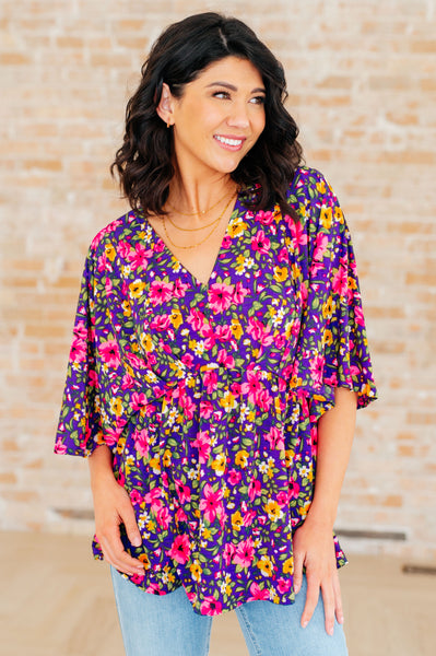 Dreamer Peplum Top in Purple and Pink Floral - House of Barvity