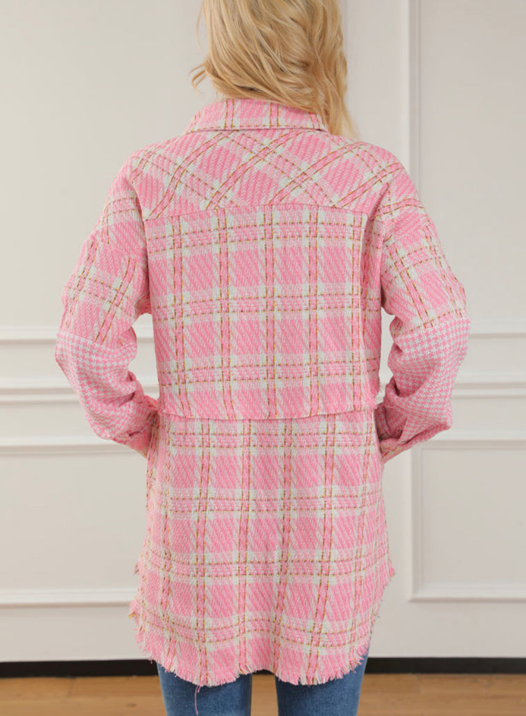 Pink Houndstooth Button Up - House of Barvity