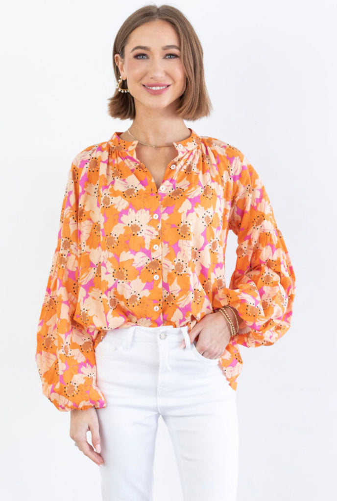 Orange Floral Blouse - House of Barvity