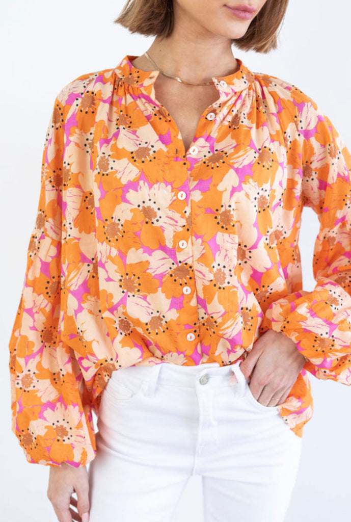 Orange Floral Blouse - House of Barvity