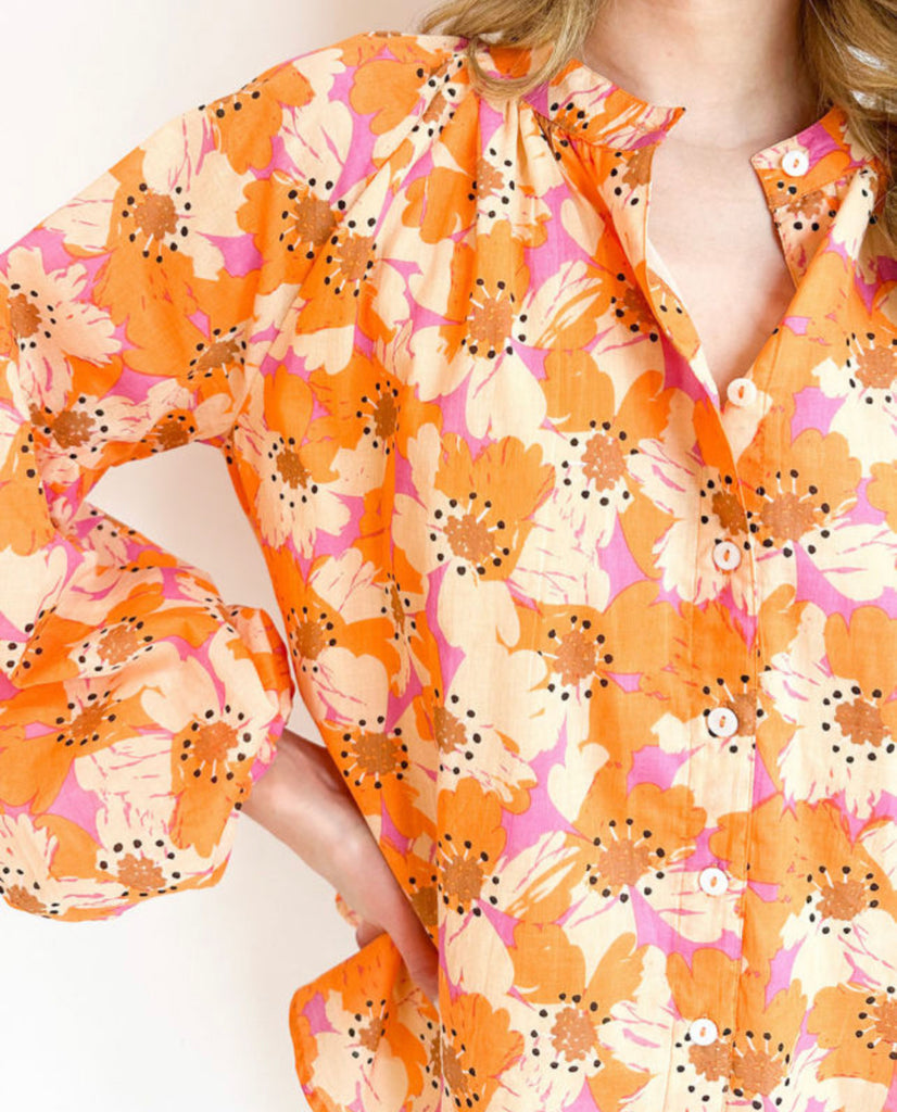 Orange Floral Blouse - House of Barvity