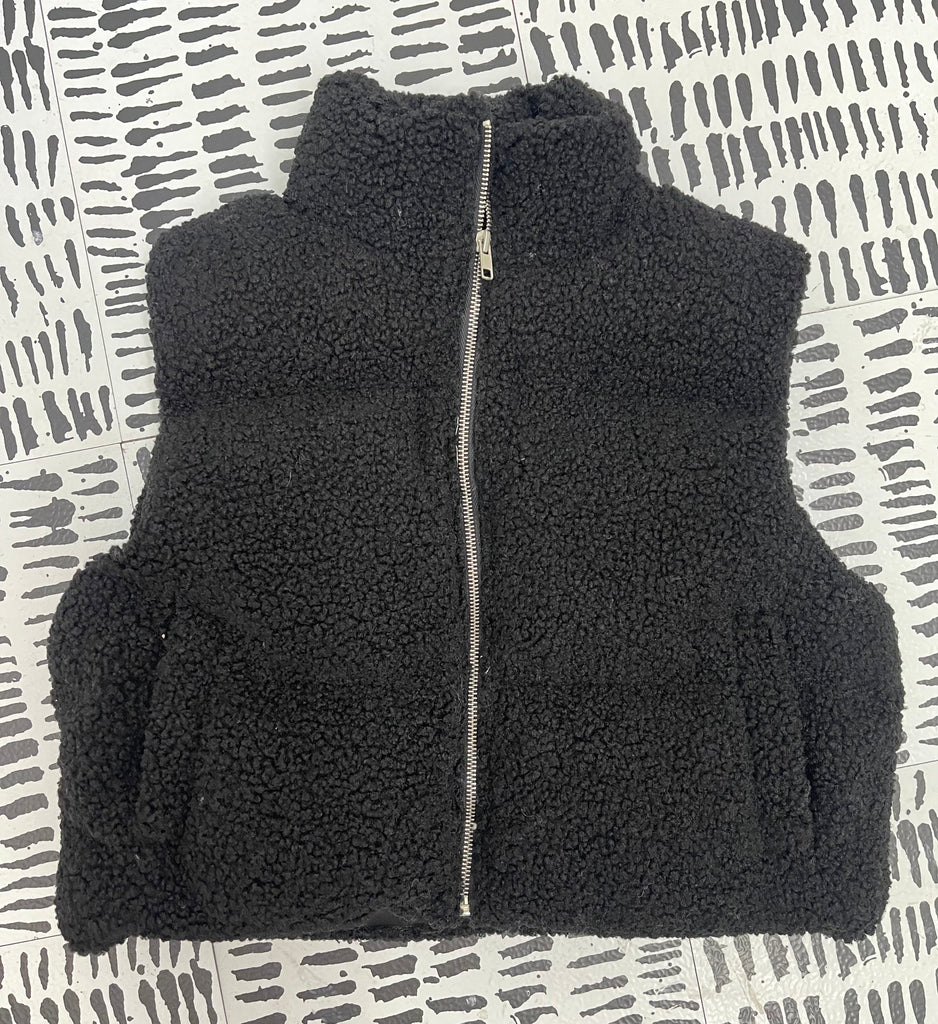 Black Teddy Fur Puffer Vest - House of Barvity