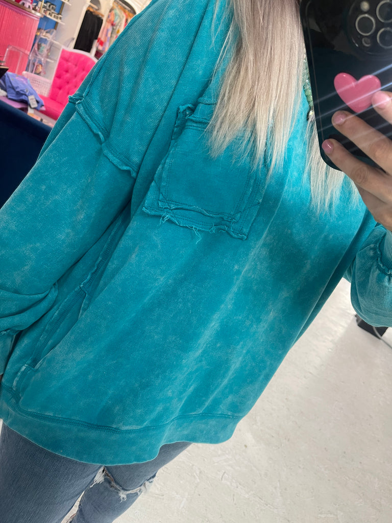 Teal Raw Edge Pullover - House of Barvity