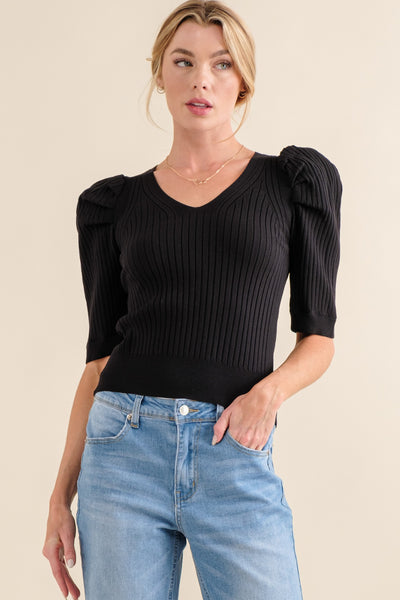 Black Puff Sleeved Top - House of Barvity