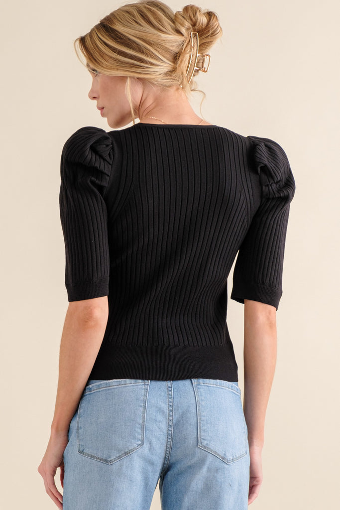 Black Puff Sleeved Top - House of Barvity