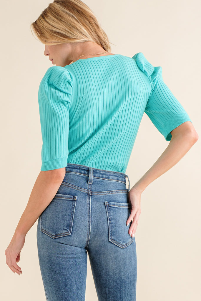 Turquoise Puff Sleeved Top - House of Barvity