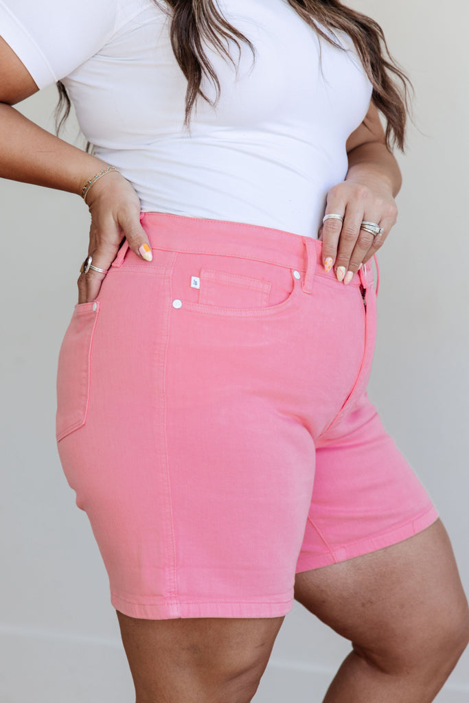 Jenna High Rise Control Top Cuffed Shorts in Pink - House of Barvity