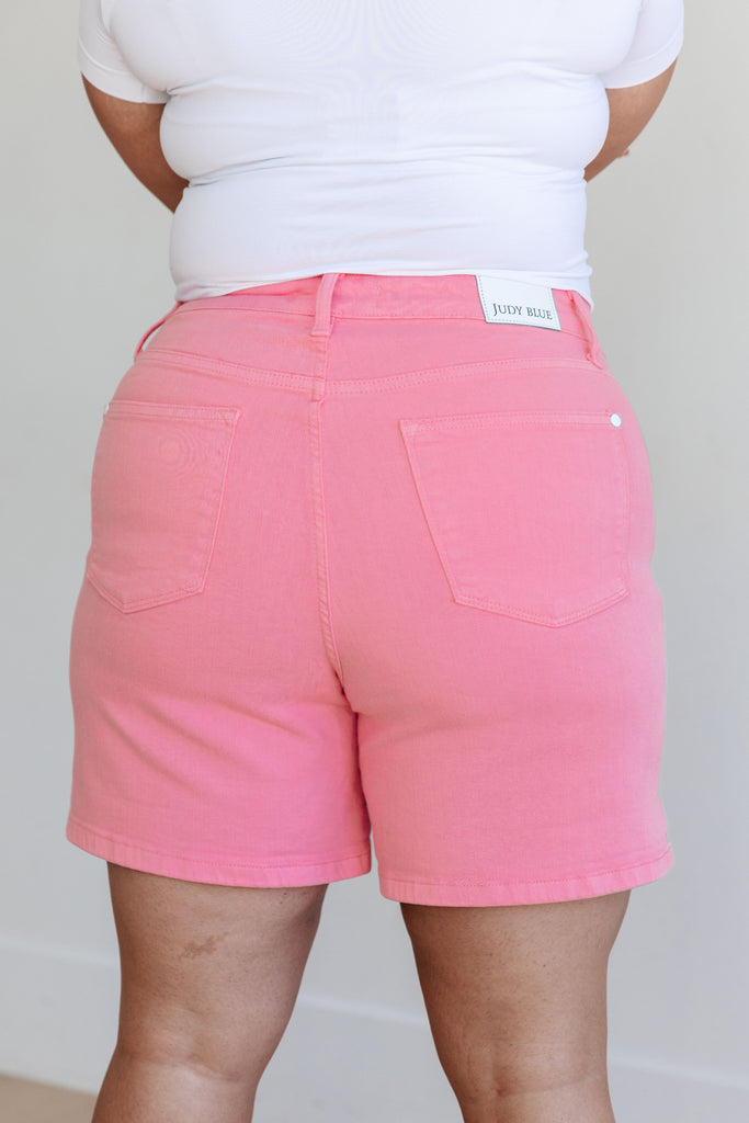 Jenna High Rise Control Top Cuffed Shorts in Pink - House of Barvity