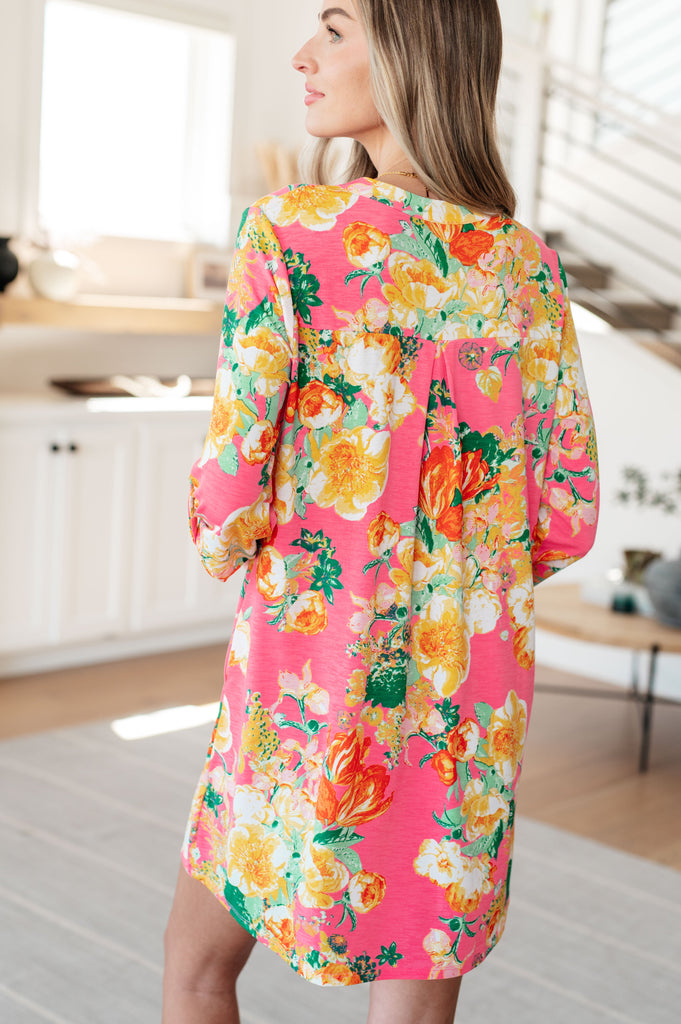 Lizzy Dress in Hot Pink and Yellow Floral - House of Barvity