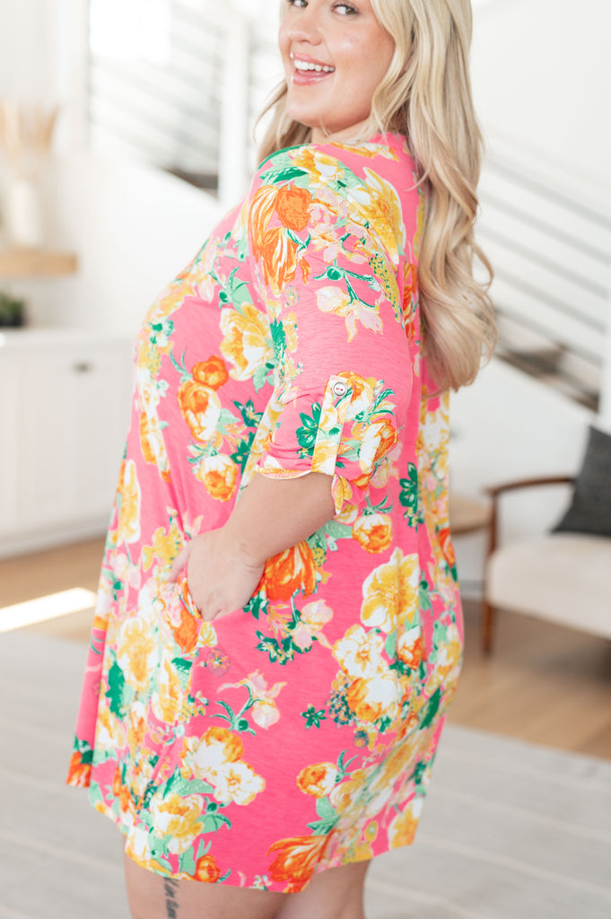 Lizzy Dress in Hot Pink and Yellow Floral - House of Barvity