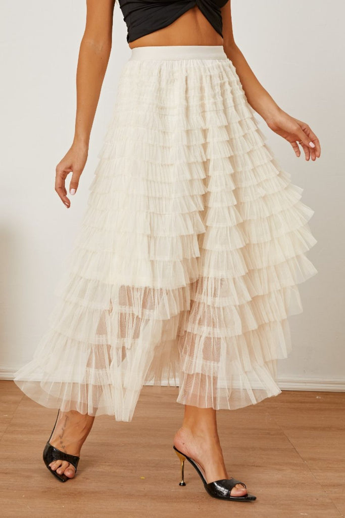 Ruched High Waist Tiered Skirt - House of Barvity