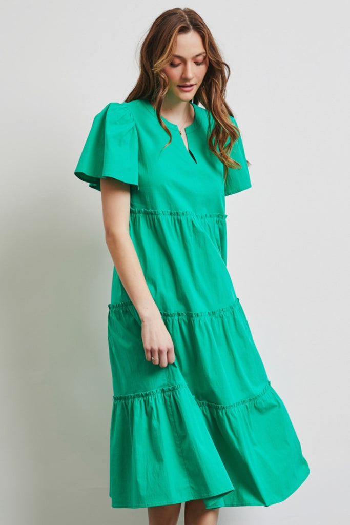 Relaxed Poplin Ruffled Midi Dress - House of Barvity