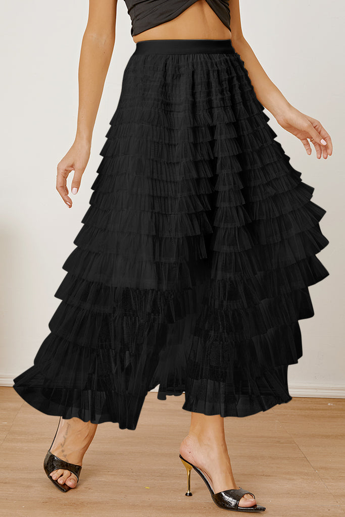 Ruched High Waist Tiered Skirt - House of Barvity