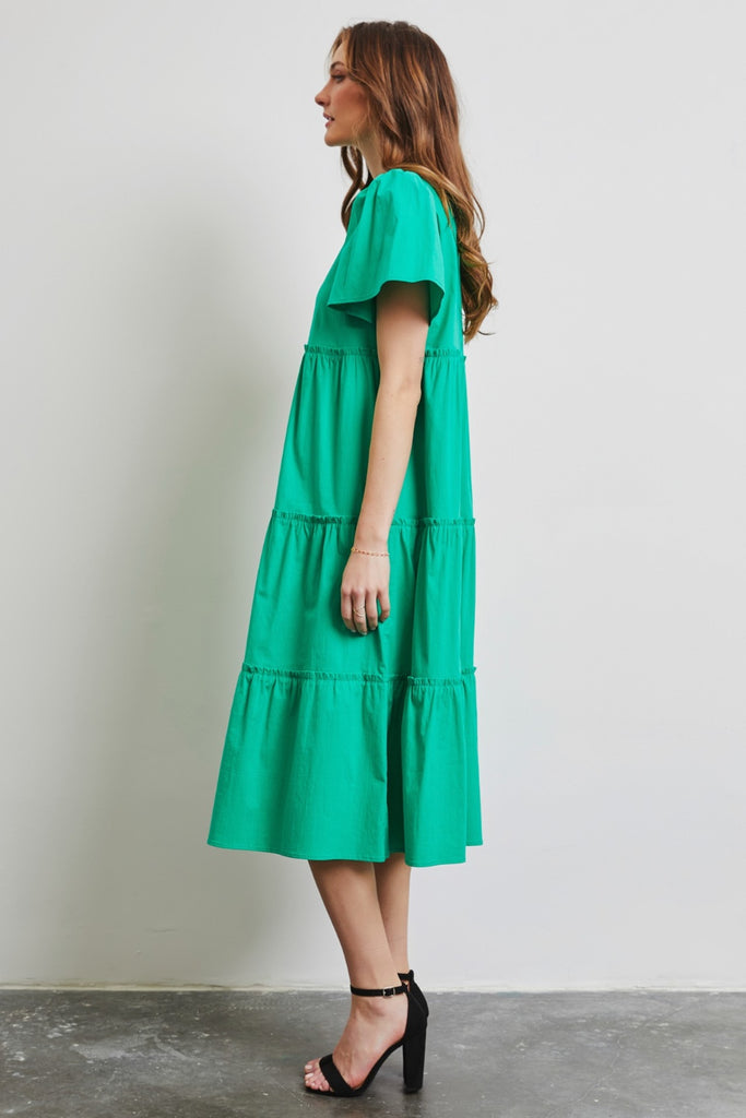 Relaxed Poplin Ruffled Midi Dress - House of Barvity