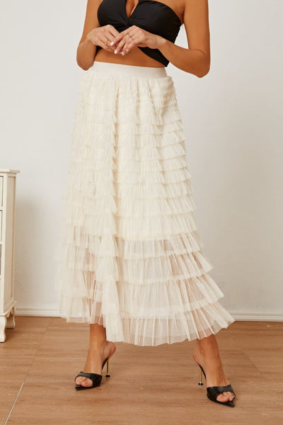 Ruched High Waist Tiered Skirt - House of Barvity
