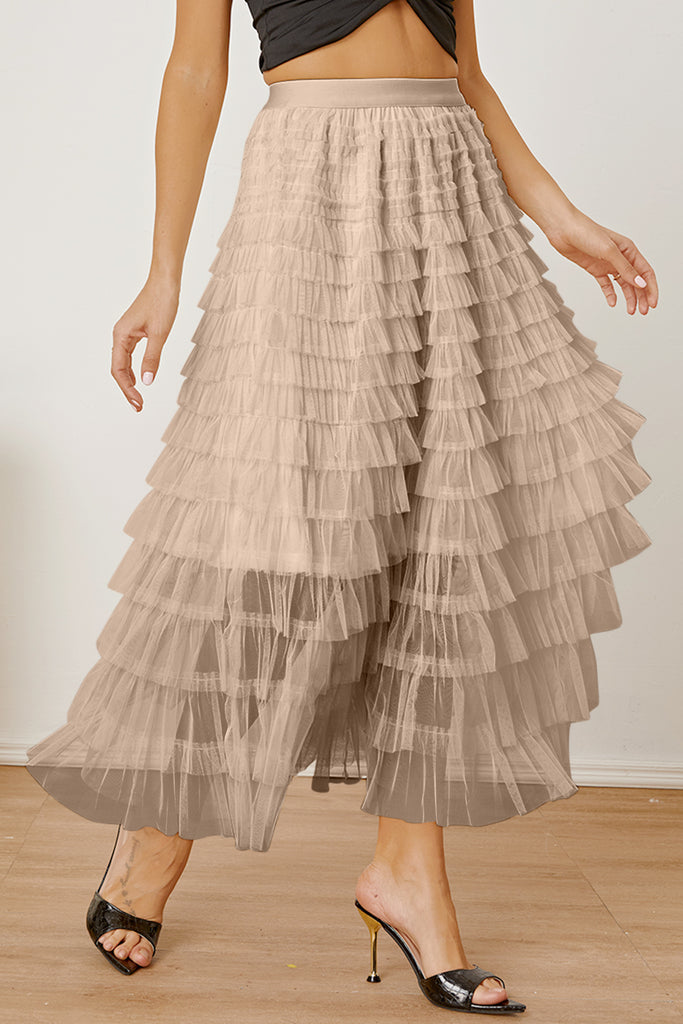 Ruched High Waist Tiered Skirt - House of Barvity