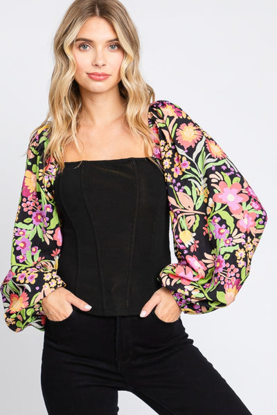 Full Floral Balloon Sleeve Blouse - House of Barvity