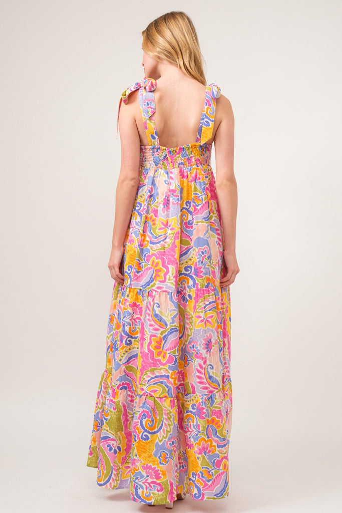 And The Why Full Size Printed Tie Shoulder Tiered Maxi Dress - House of Barvity