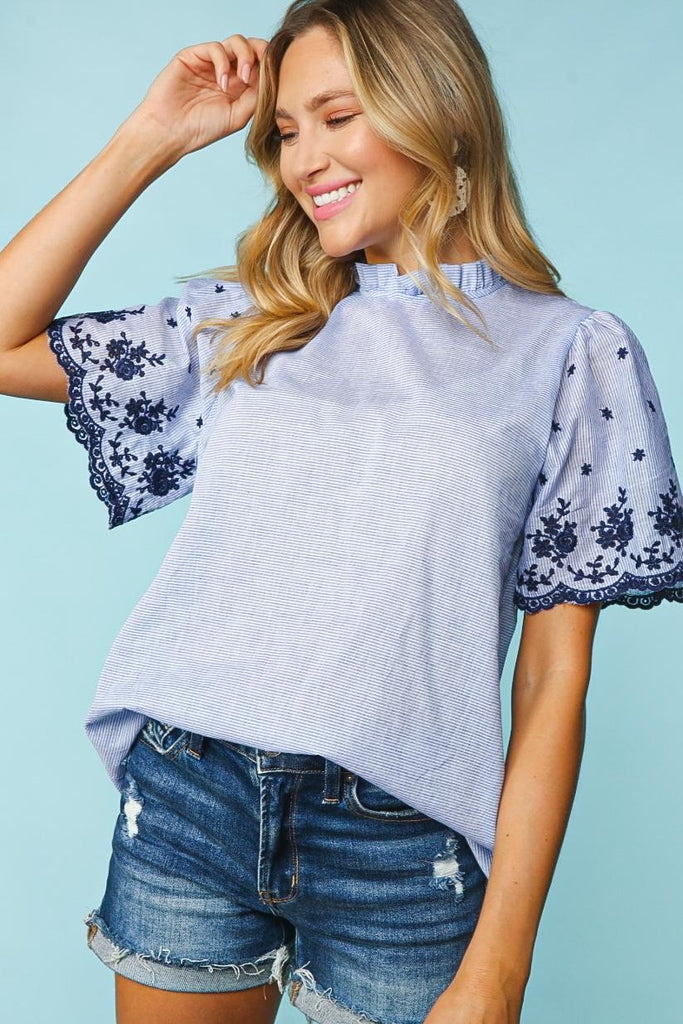 Frilled Blue & White Blouse - House of Barvity