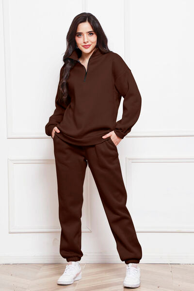 Half Zip Long Sleeve Sweatshirt and Pants Set - House of Barvity