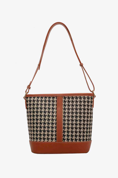 Houndstooth PU Leather Shoulder Bag - House of Barvity