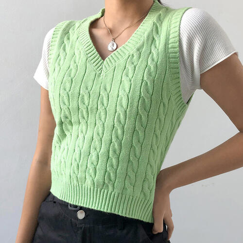 Cable-knit V-Neck Sweater Vest - House of Barvity