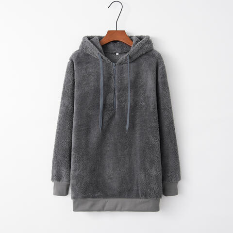 Quarter-Zip Drawstring Teddy Hoodie - House of Barvity