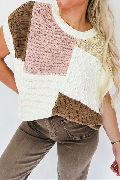 Color Block Cable-Knit Sweater Vest - House of Barvity