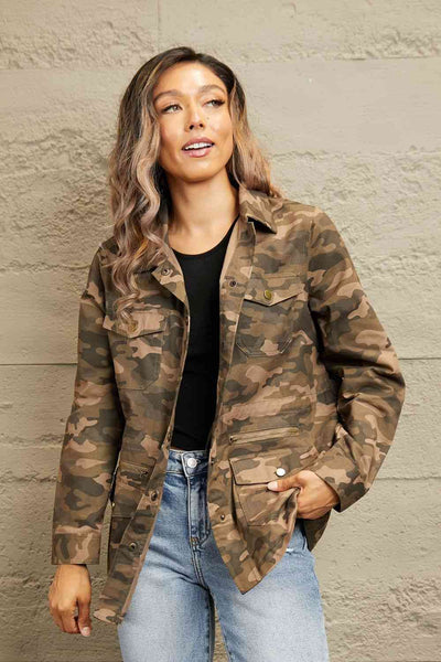 Double Take Camouflage Snap Down Jacket - House of Barvity
