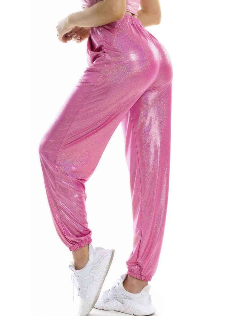 Glitter Elastic Waist Pants with Pockets - House of Barvity