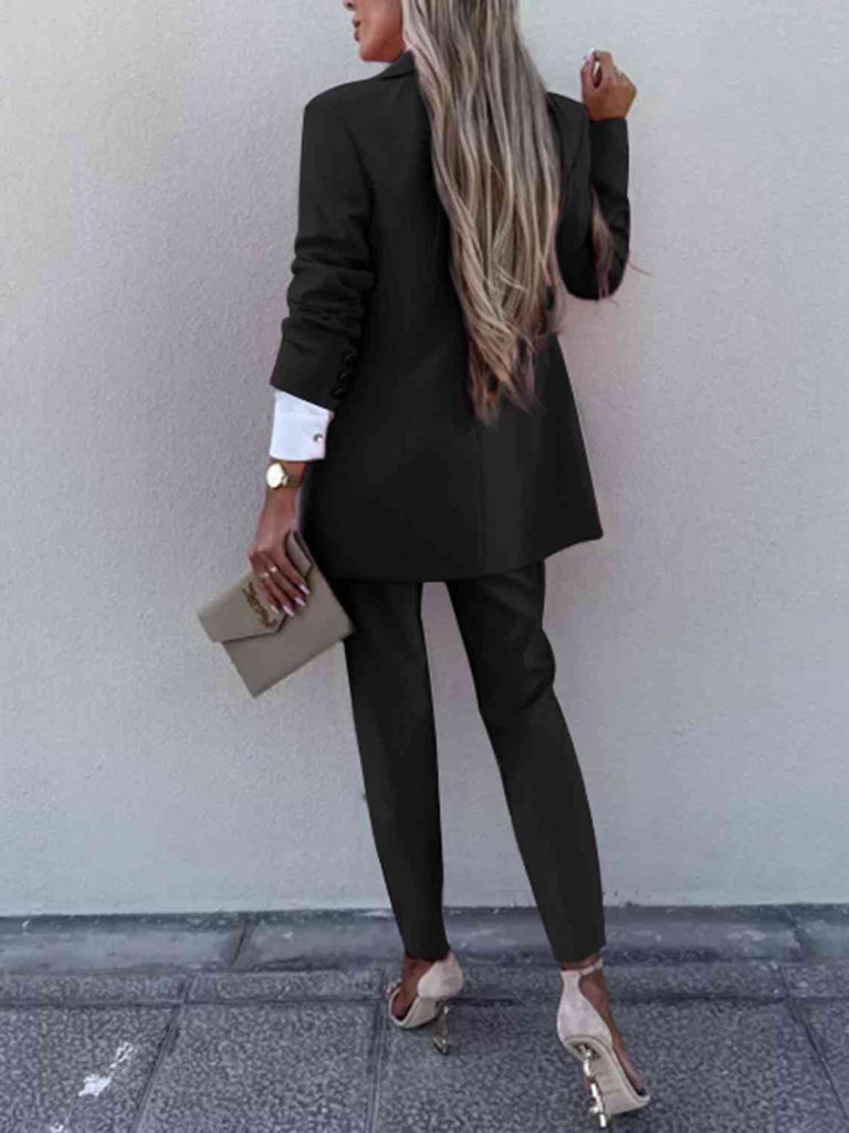 Lapel Collar Long Sleeve Blazer and Pants Set - House of Barvity