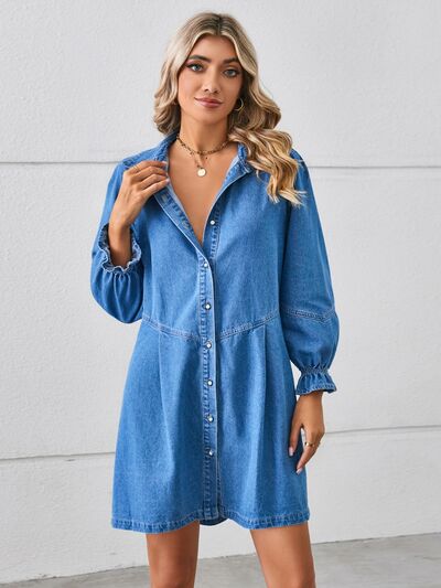 Button Up Mini Denim Dress - House of Barvity