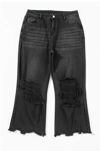 Distressed Raw Hem Jeans with Pockets - House of Barvity